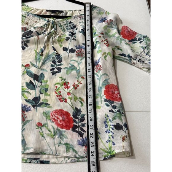 Tommy Hilfiger Floral Peasant Blouse Womens M Sheer Long Sleeve Boho Top - Picture 6 of 10